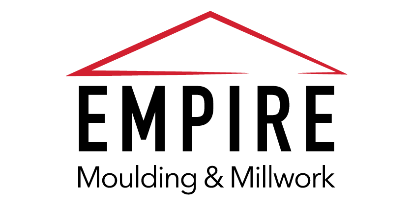 A logo for empire moulding and millwork with a red roof.