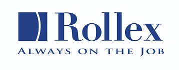 The rollex logo is blue and white and says always on the job.