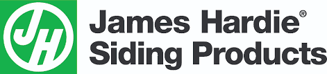 The logo for james hardie siding products is green and white.