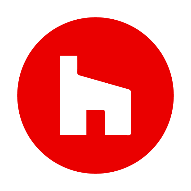A red circle with a white h inside of it