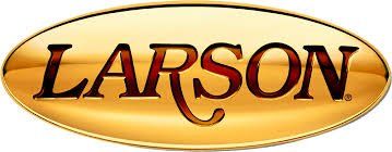 A gold oval logo for larson on a white background.