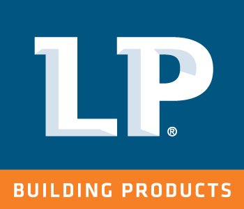 A blue and orange logo for lp building products