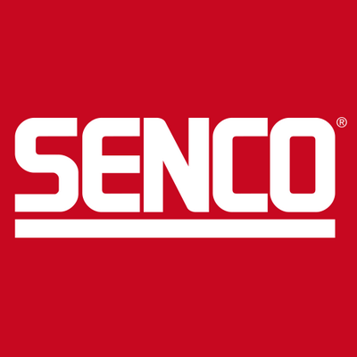 The senco logo is on a red background
