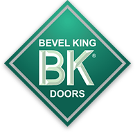 The bevel king bk doors logo is green and white