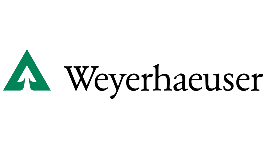 A weyerhaeuser logo with a green triangle on a white background.