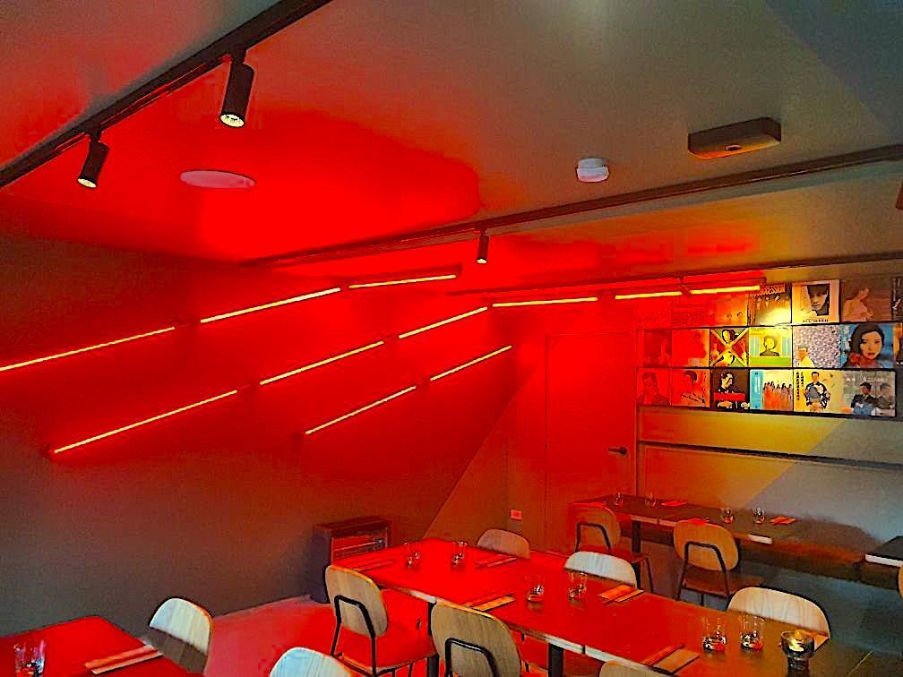 Red Lighting Inside Restaurant — Electricians in Byron Shire