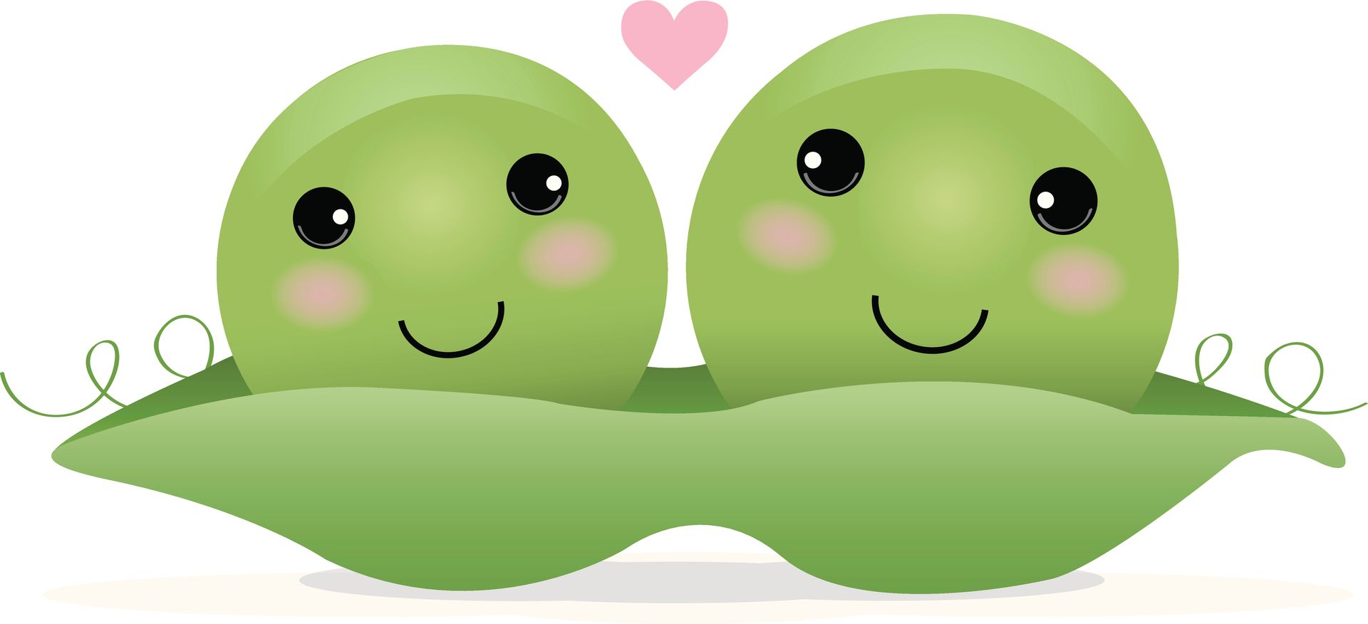 Two peas in a pod with faces and a heart.