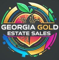 Logo for Georgia Gold Estate Sales: circular design with a peach and circuit board elements.
