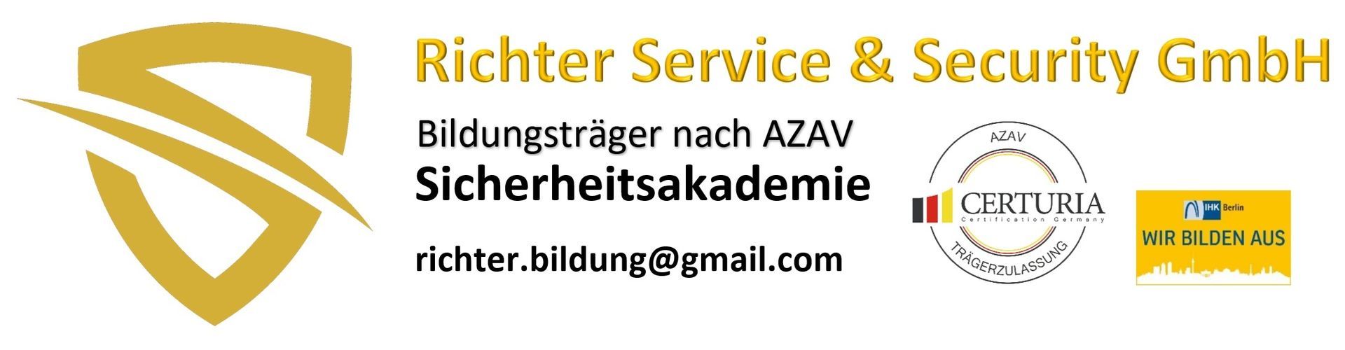 Logo für Richter Service & Security GmbH, eine Sicherheitsakademie, mit einem Schildsymbol.