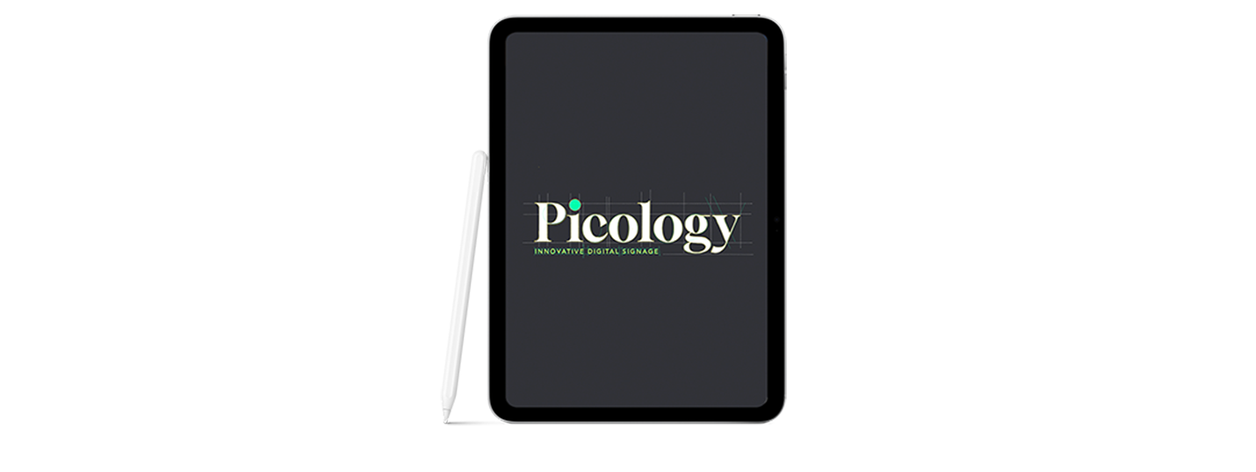 Picology  black tablet with a pen attached to it.
