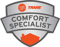 A trane comfort specialist logo with a house on it.