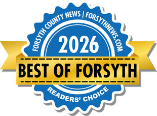 Best of Forsyth 2026 award badge with blue, gold, and white colors. Text includes 