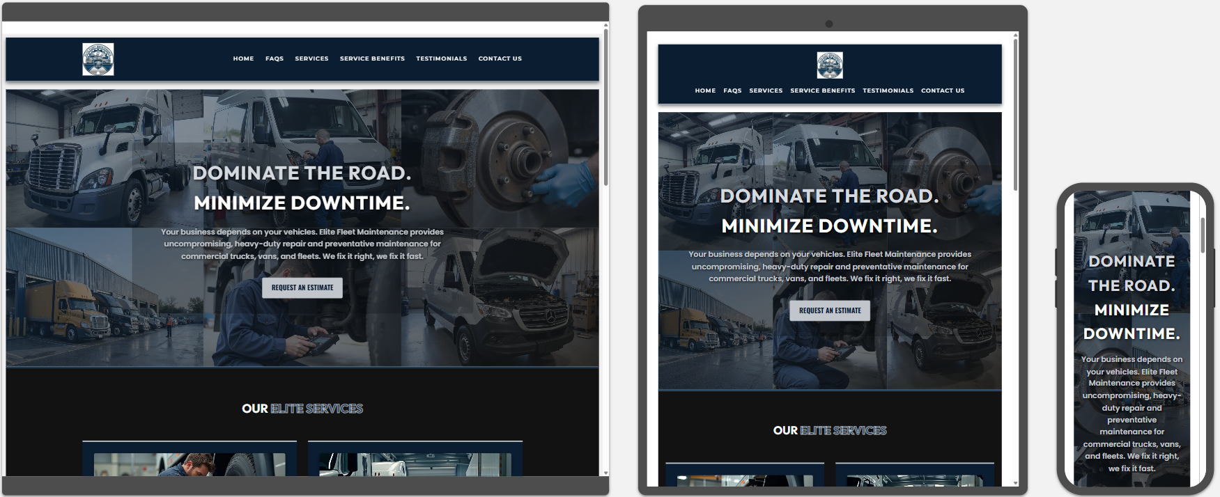 Elite Fleet Maintenance Website Preview on Multiple Devices