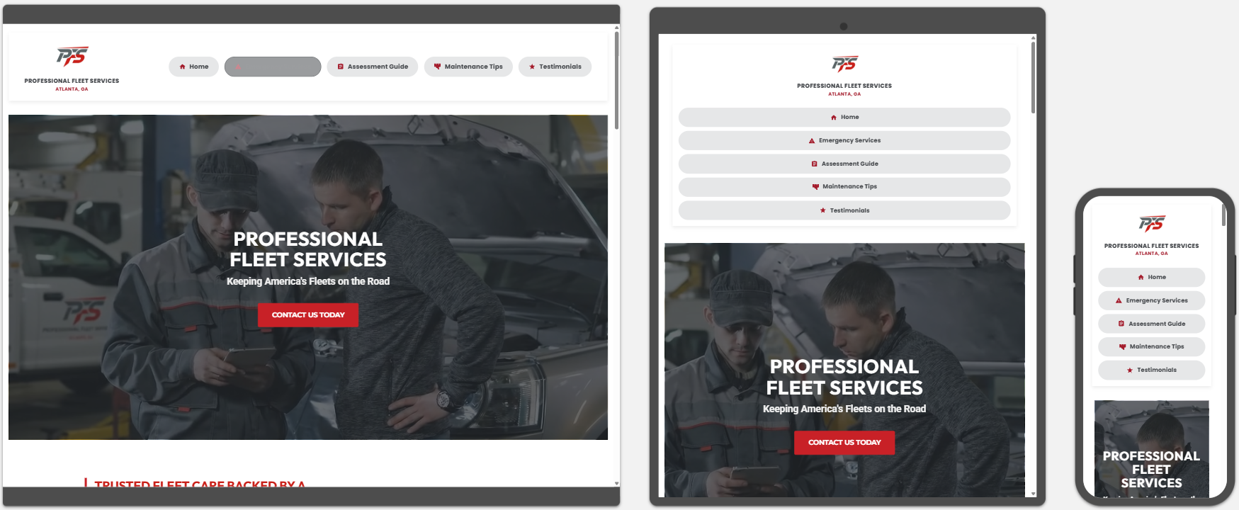 PFS Website Preview on Multiple Devices
