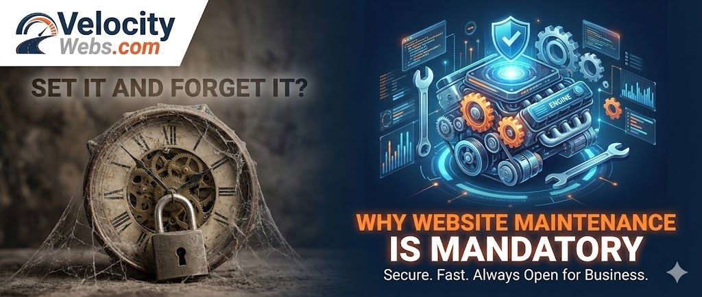 Velocity Webs blog hero image for 'Why Website Maintenance is Mandatory'