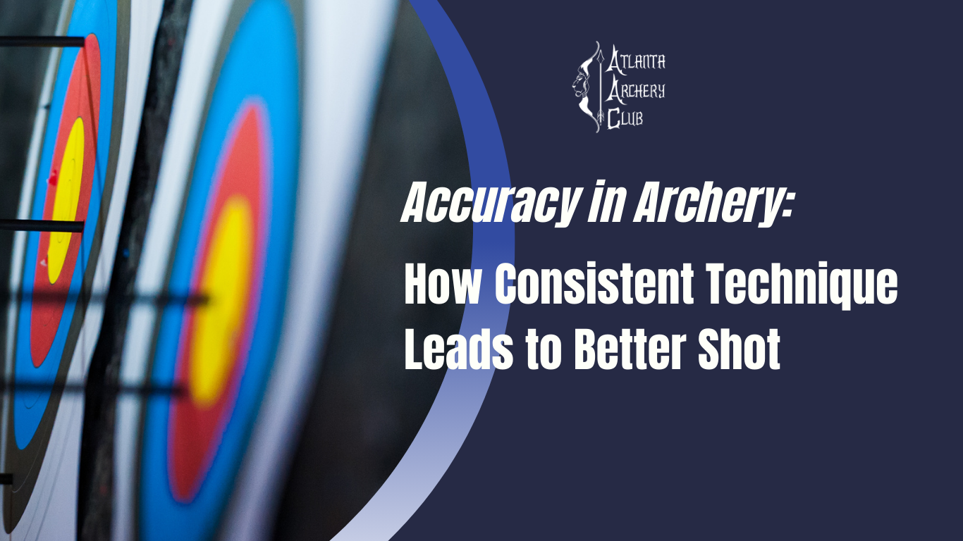 Archery target with arrows, blue, yellow, and red concentric circles.