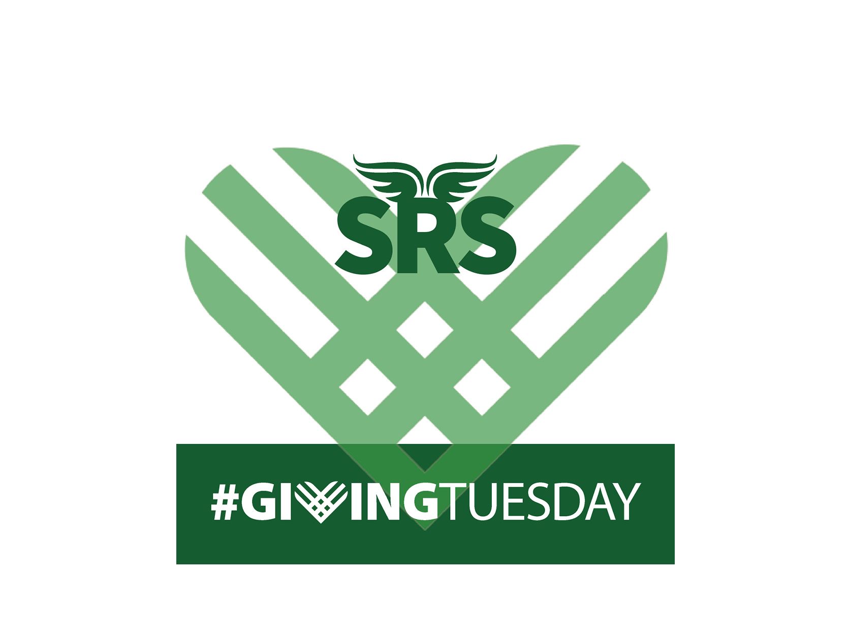 A green and white logo for srs giving tuesday