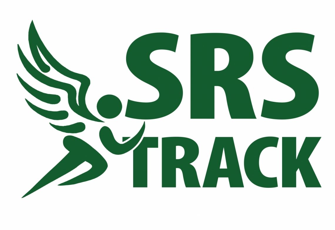 A green logo for srs track with a winged figure