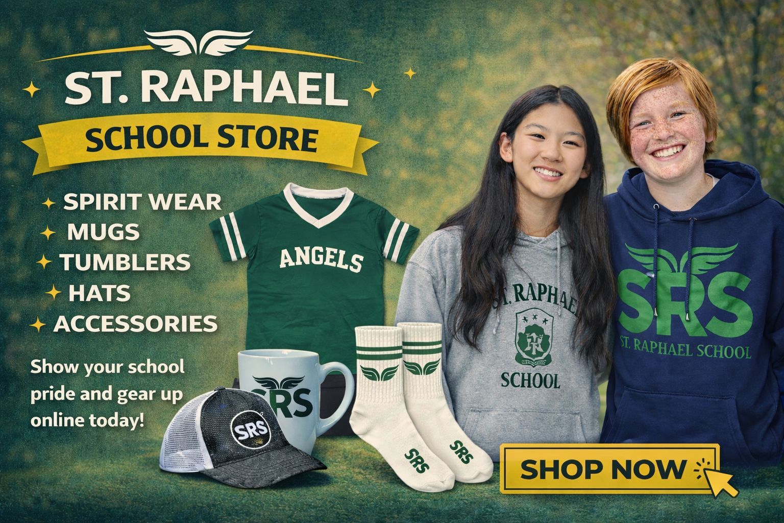 Male and Female Students are modeling apparel for school store