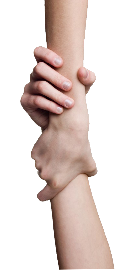 A person holding another person 's arm with their hands