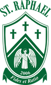 A green shield with the words st. raphael fides et ratio on it