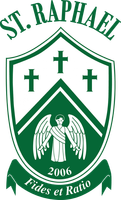 A green shield with the words st. raphael fides et ratio on it