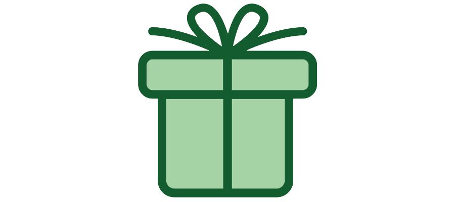 A green gift box with a bow on top of it.