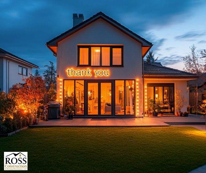 House lit up at dusk with 