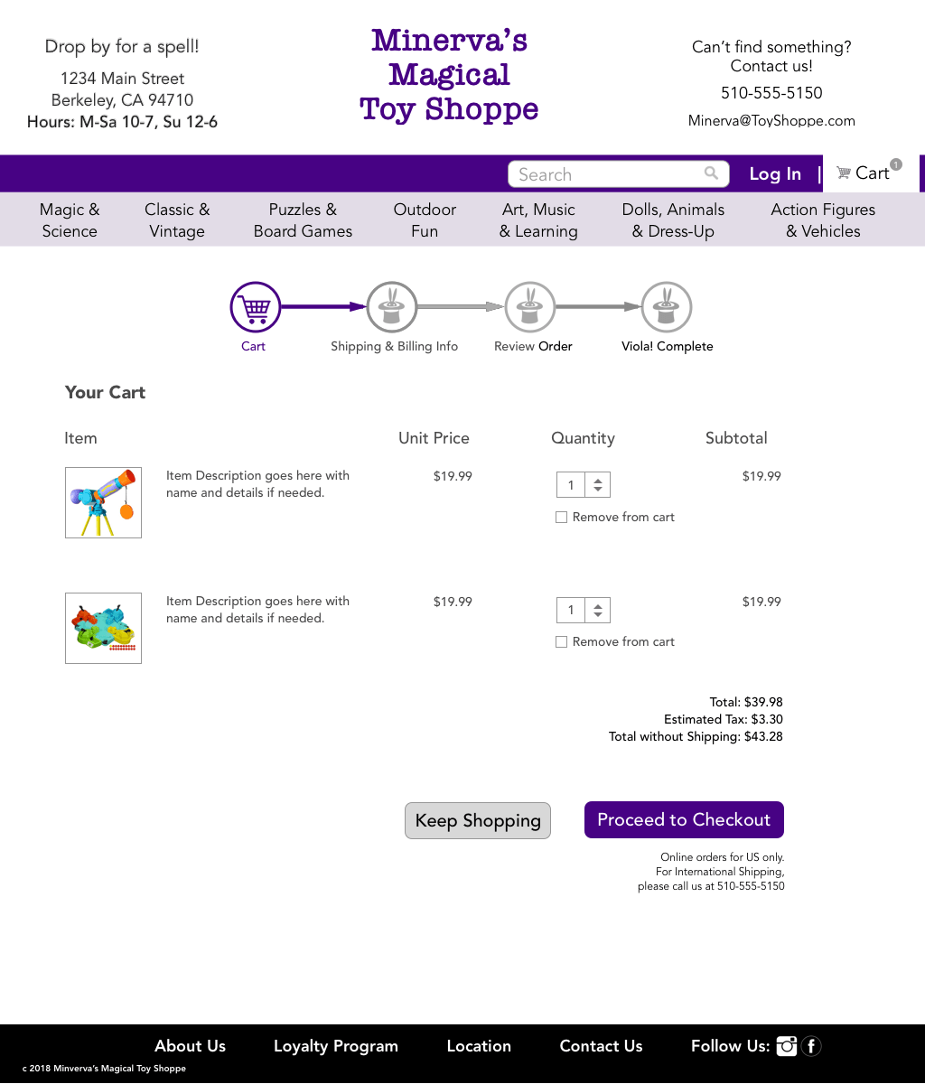 Minerva's Cart Page