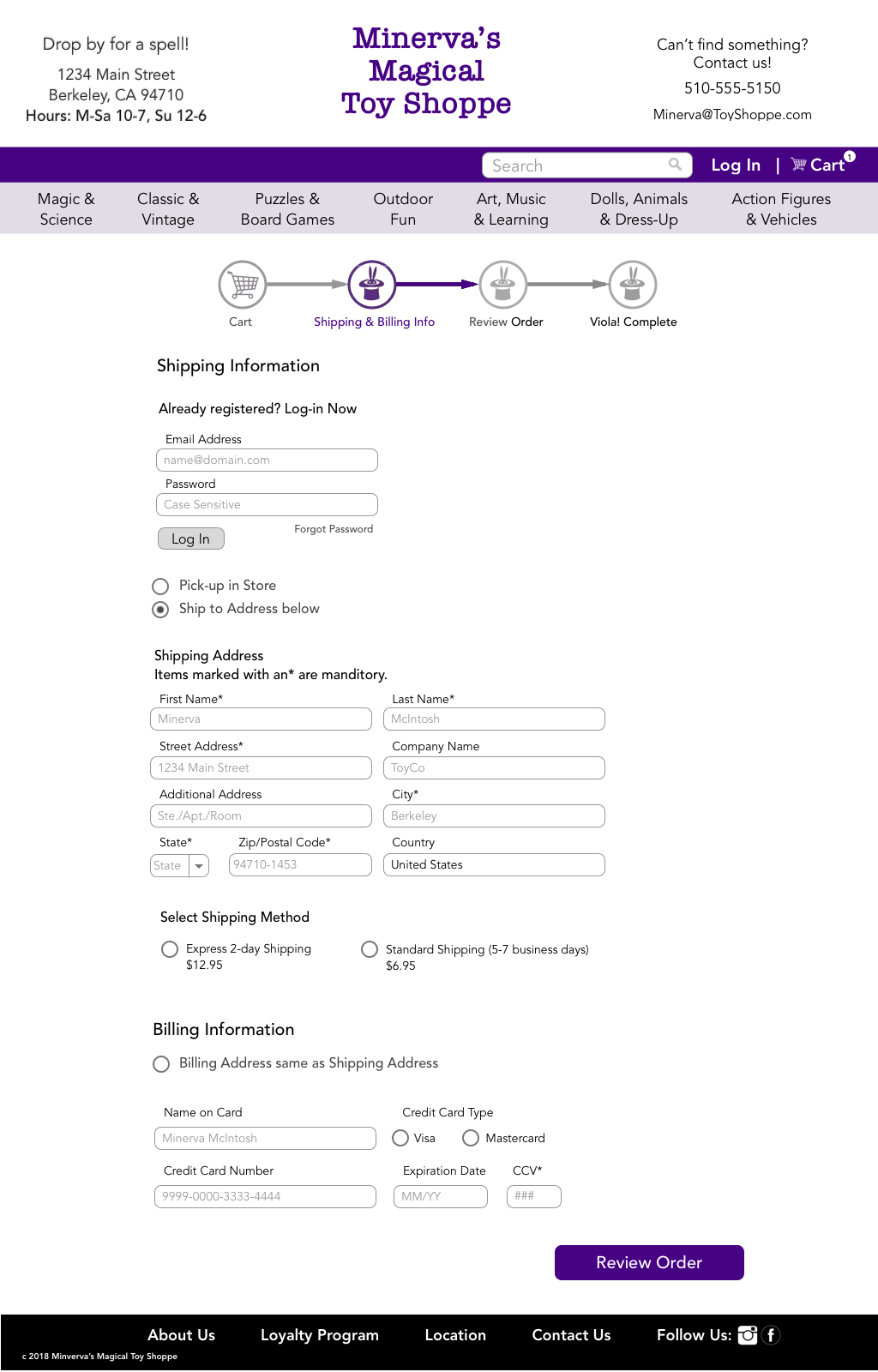 Minerva's Billing and Shipping