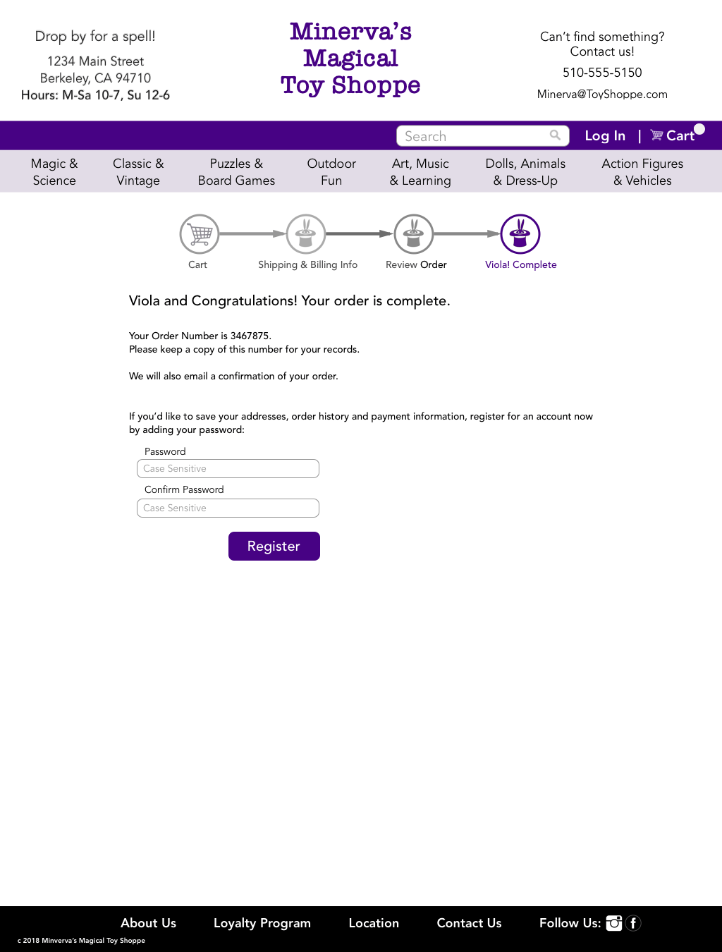 Minerva's Confirmation Page
