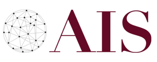 Logo with a network sphere on the left and the maroon letters