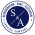 Logo for S&A Service Company: navy circle with white text. Includes "Refrigeration, HVAC, Electrical", and initials "S & A".