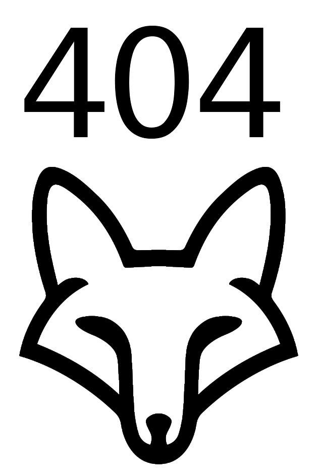 Fox logo - black and white drawing of a fox 's head with the number 404 above it .