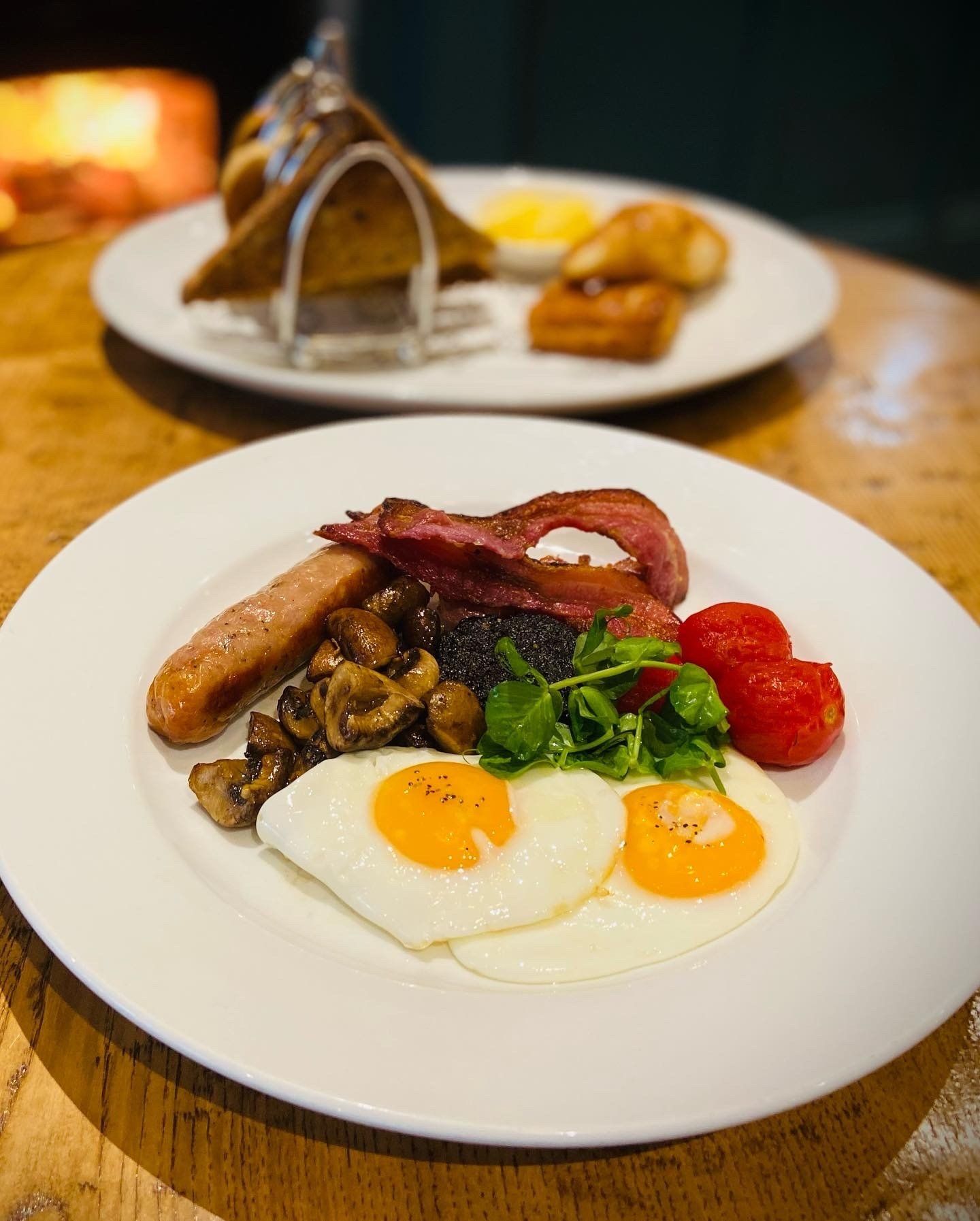 A close up of a plate of food on a table.