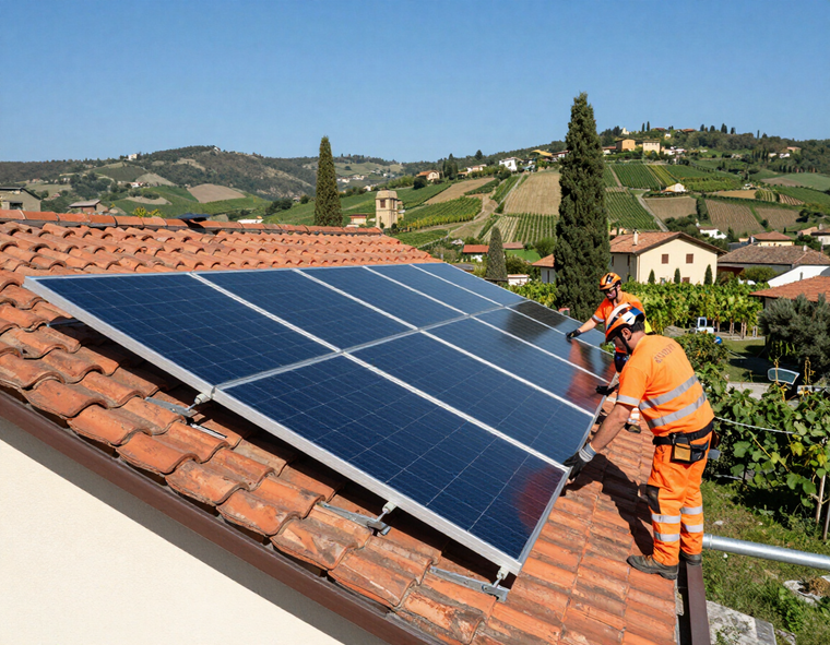 Installazione collettori solari termici su tetto residenziale