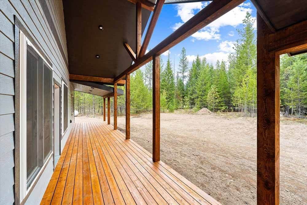 A large wooden porch.