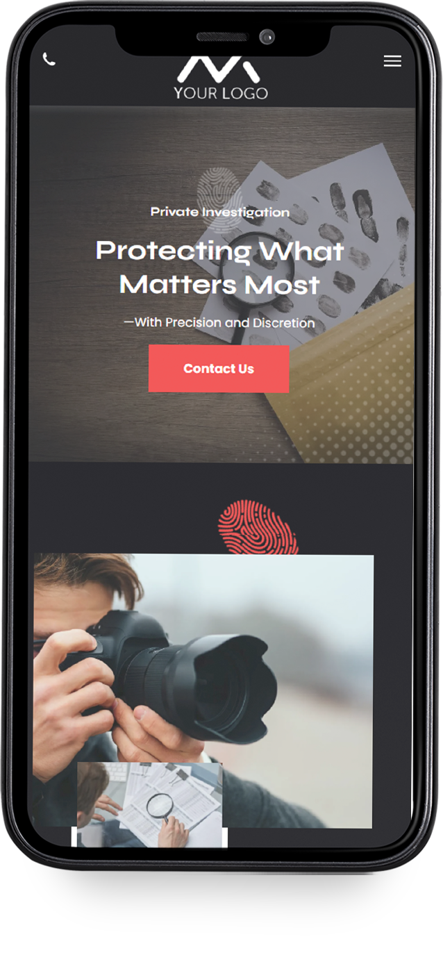 A phone screen shows a website for attorneys and counselors at law