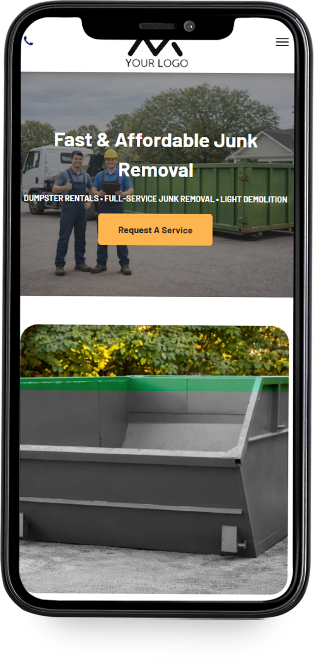 A white cell phone displaying a website for archic design