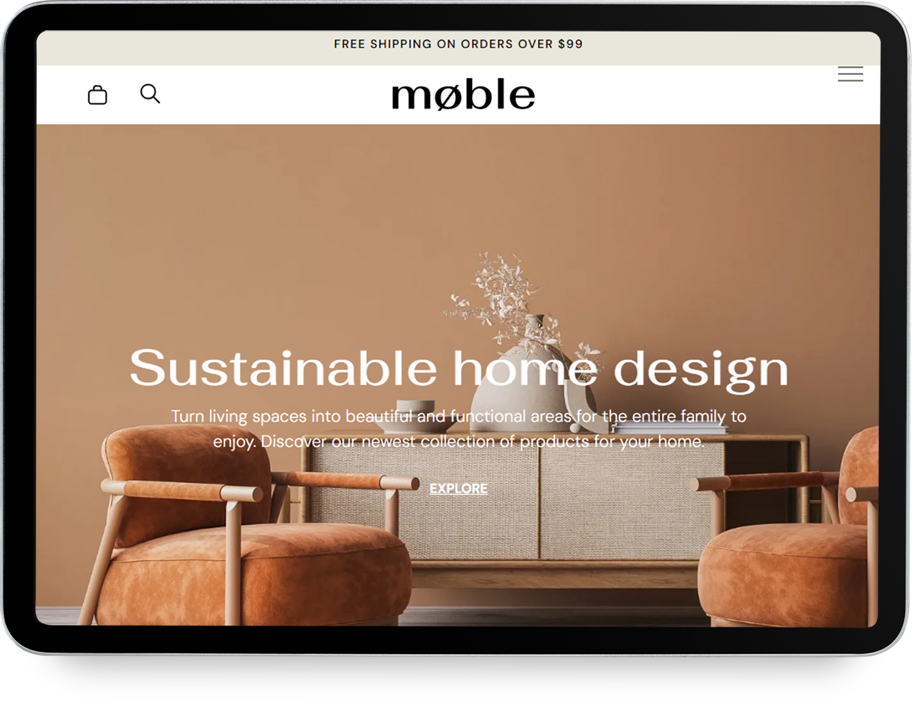 A tablet with a website on it that says `` hello , future write your caption here ''.