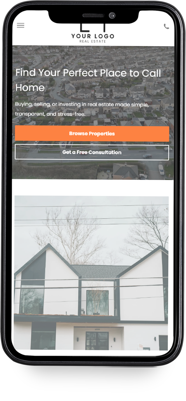 A cell phone displaying a website for villa estates