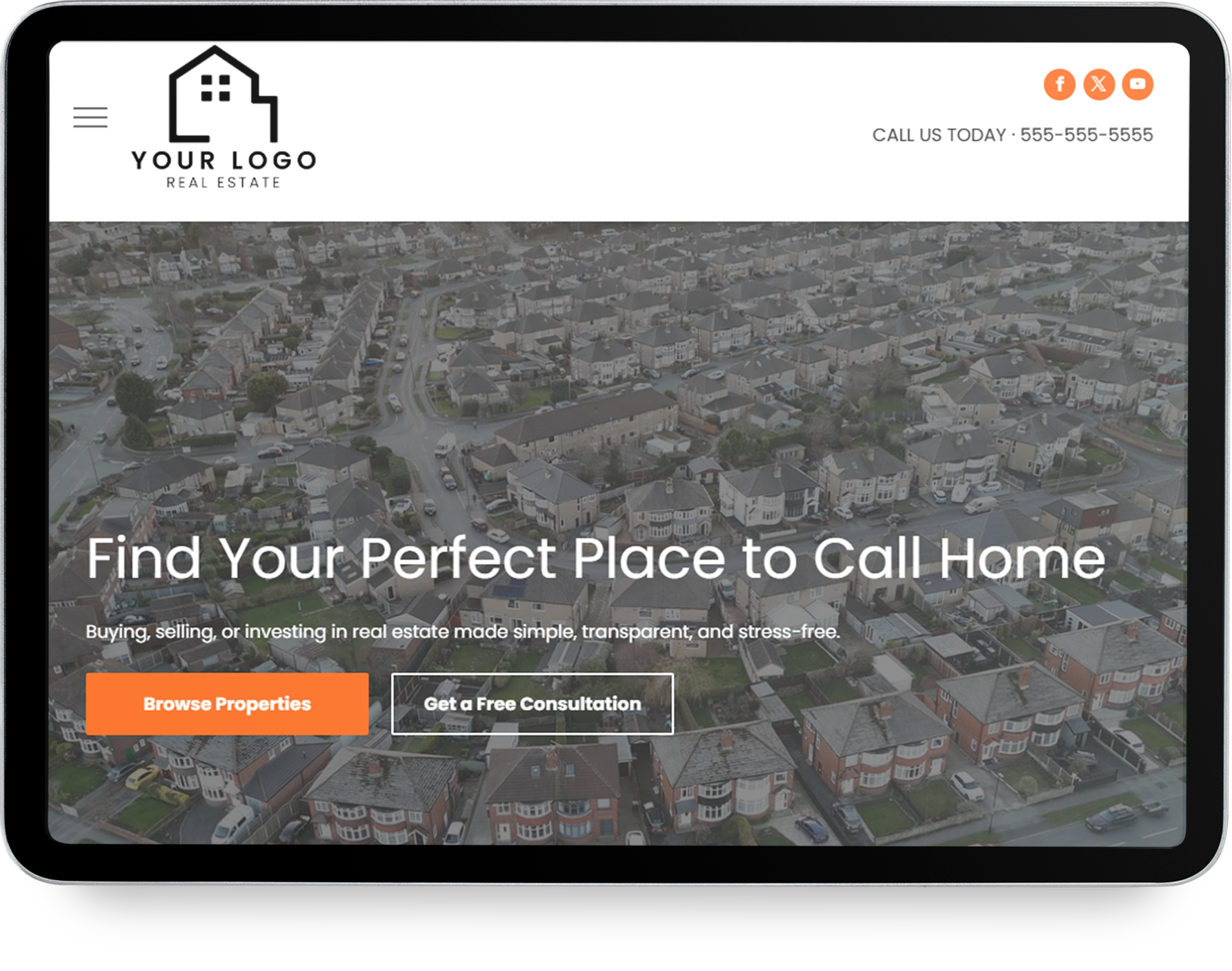 A tablet is open to a page that says find your dream property