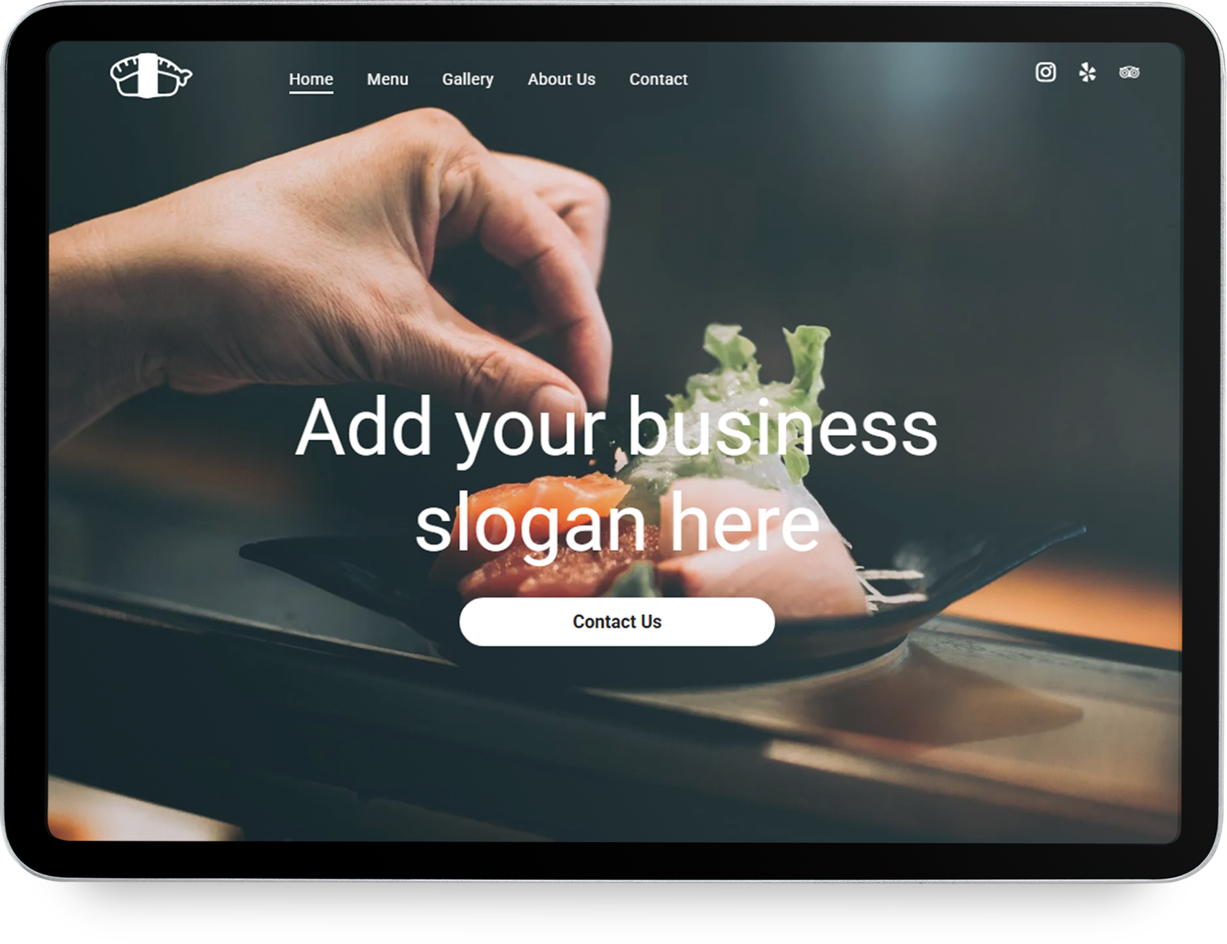 A tablet with a website on it that says `` add your business slogan here ''.