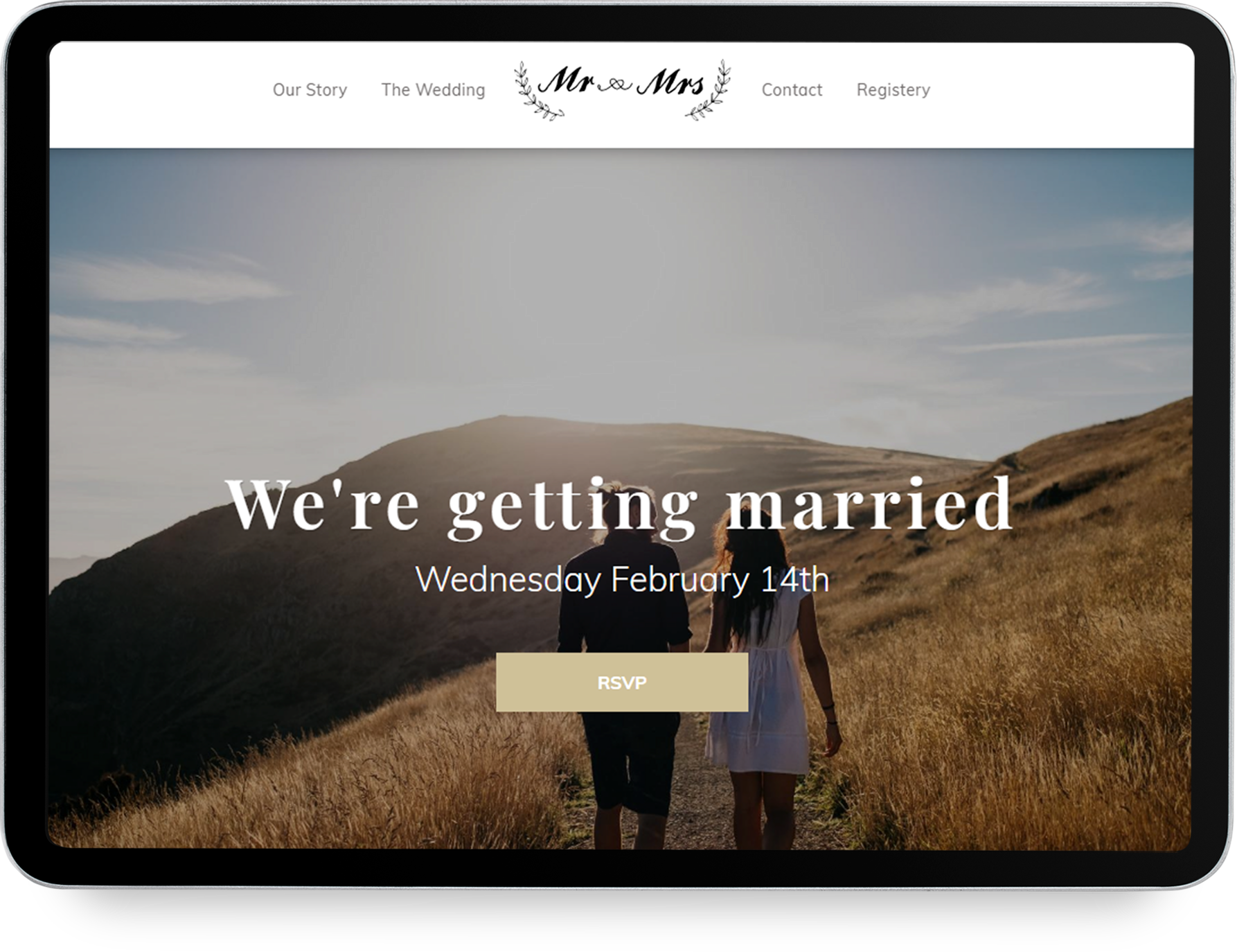 A man and a woman wearing glasses on a tablet.