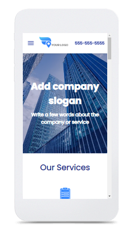 A cell phone with a website on it that says `` add company slogan ''.