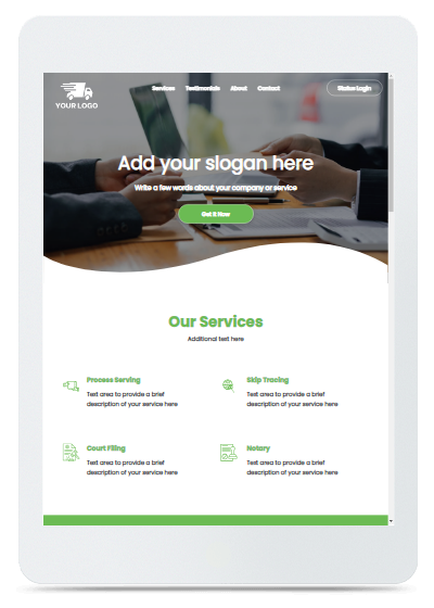 A white cell phone displaying a website for archic design