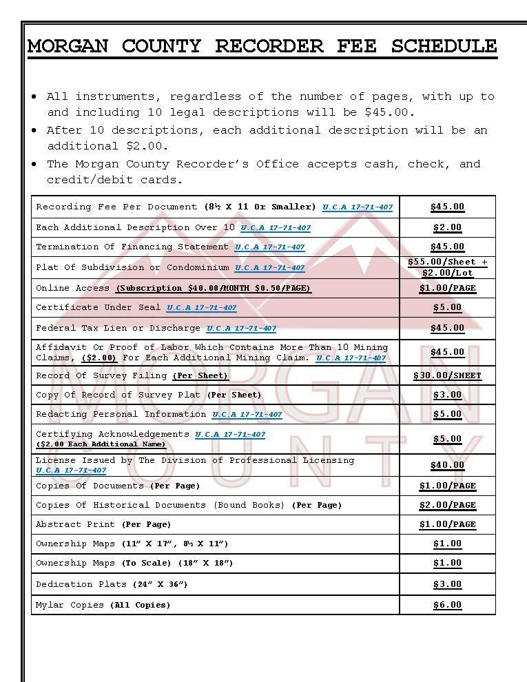 Recorder Fee Schedule. 