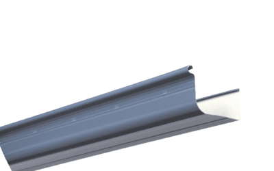 A curved metal rail, likely a gutter or edge protector, in a bright environment.