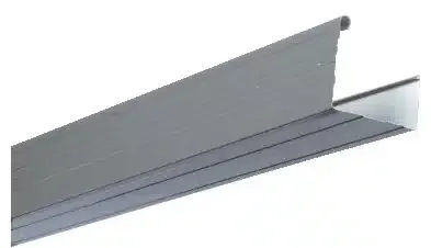 Gray metal drip edge flashing with a bent top edge, angled against a white background.