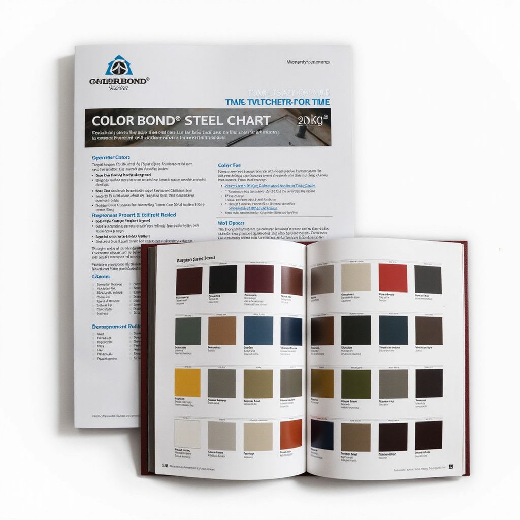 Color chart for steel, with multiple color swatches displayed in a book and the cover lying next to it.